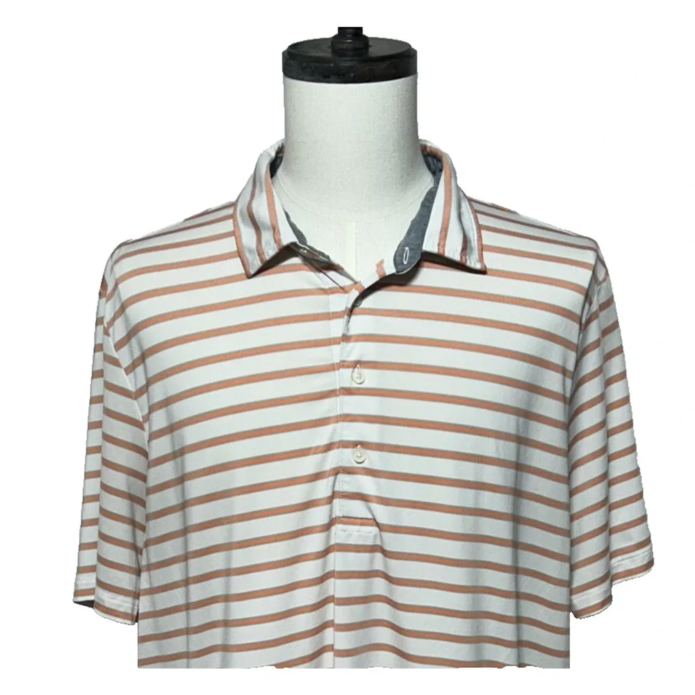 RLX Ralph Lauren Shirt Mens‎ XL Orange Stripe Performance Short Sleeve Golf Polo